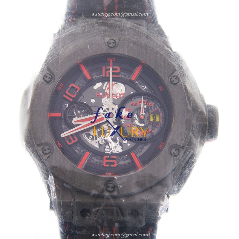 -402.QU.0113.WR Hublot BIG BANG Automatic Carbon Fiber Replica Watch - 45mm Black Dial & Leather - Luxury Replica Watch