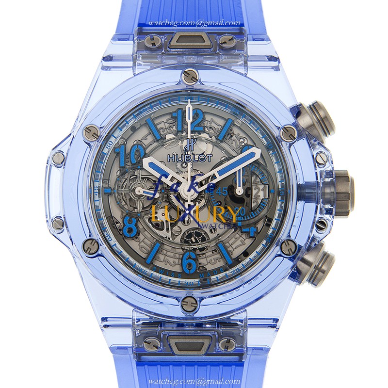 411.JL.4809.RT - Hublot Big Bang Replica Watch - Automatic Sapphire Silver Dial Blue Rubber - Luxury Replica Watch
