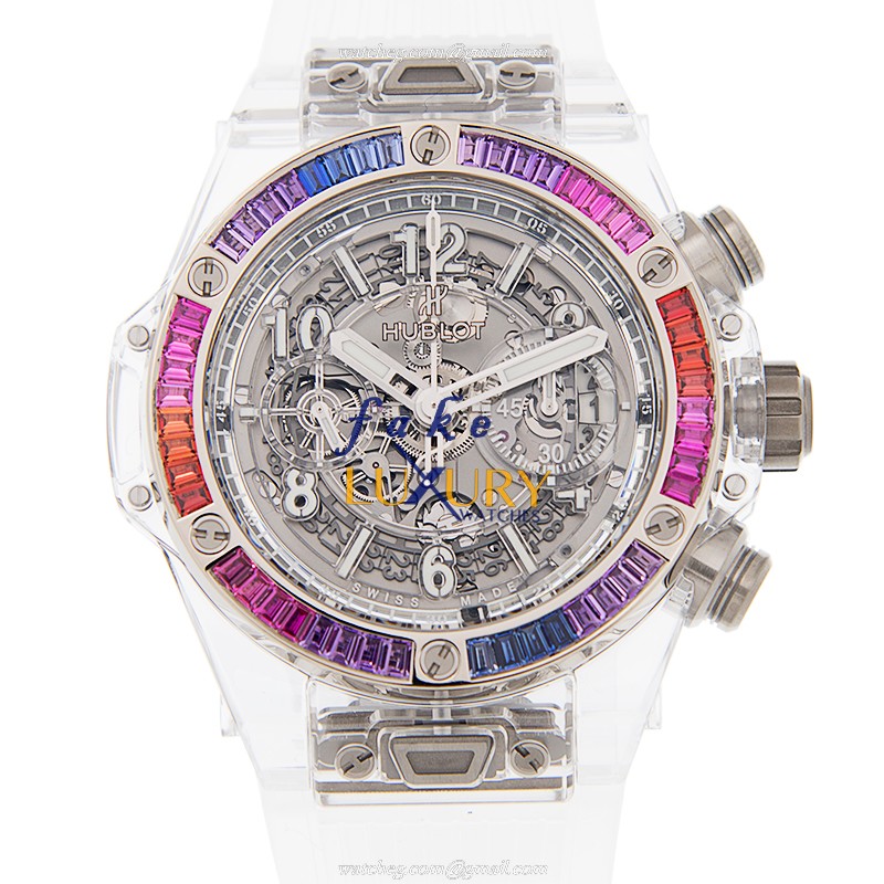 Hublot 411.JX.4803.RT.4098 BIG BANG Automatic 18kt White Gold Sapphire | 45mm Case | Transparent - Luxury Replica Watch