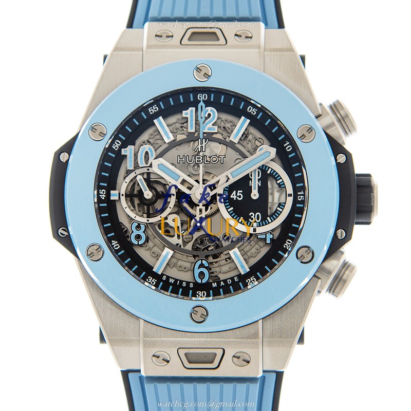 Hublot 411.NL.1192.RX.PDE19 BIG BANG Automatic Titanium - Transparent Dial - Blue Rubber Strap - Luxury Replica Watch