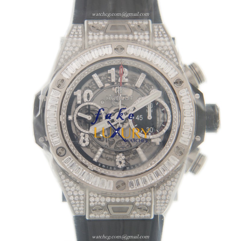 Hublot 411.NX.1170.RX.0904 Big Bang Replica Watch, Gray Dial, Titanium & Diamond Case, Rubber Strap - Luxury Replica Watch