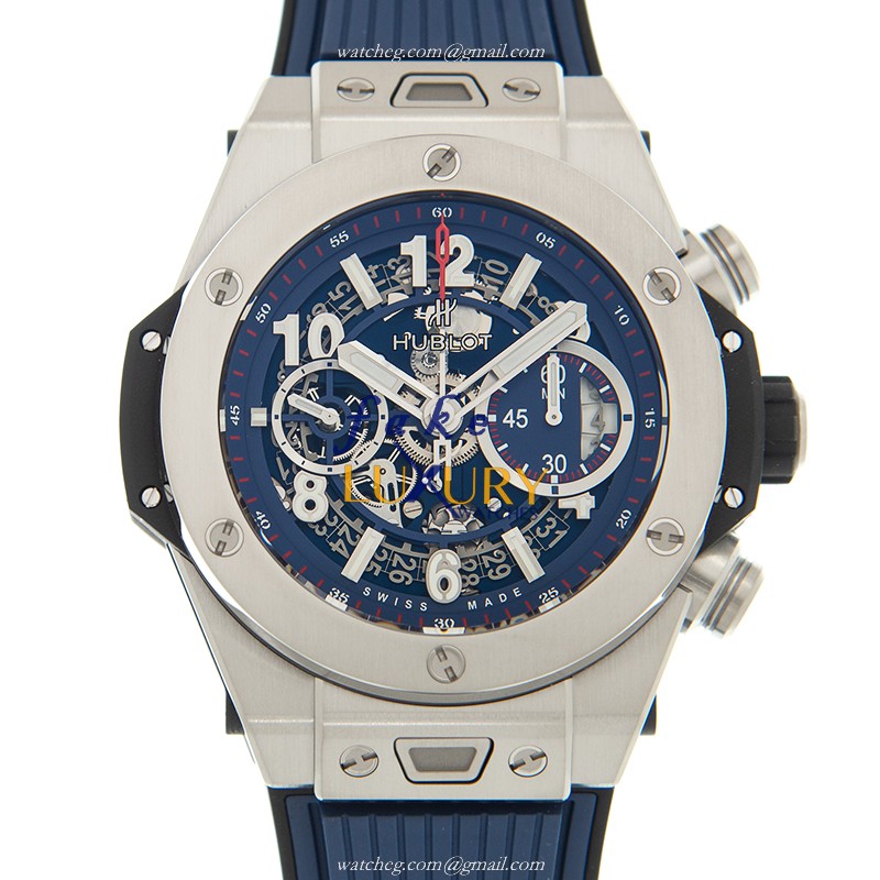 Hublot 411.NX.5179.RX - BIG BANG Automatic Titanium Replica Watch - 45mm - Blue Dial & Blue Rubber - Luxury Replica Watch