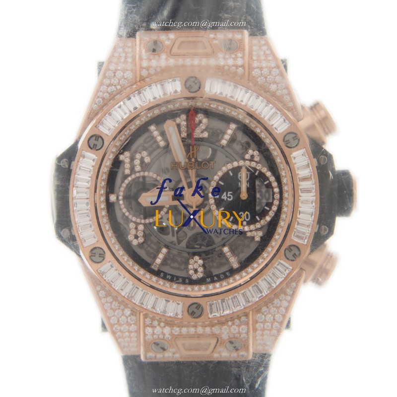 Hublot 411.OX.1180.RX.0904 BIG BANG Auto 18kt Rose Gold Diamond Bezel Replica Watch - Luxury Replica Watch