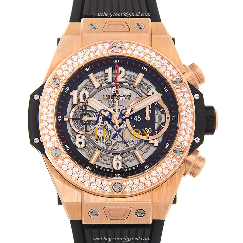 Hublot 411.OX.1180.RX.1104 BIG BANG Auto 18kt Rose Gold Diamond Bezel Replica Watch - Luxury Replica Watch