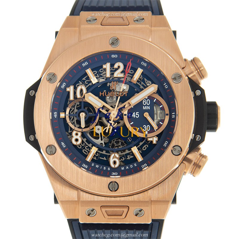 Hublot Big Bang 411.OX.5189.RX Automatic 18kt Rose Gold Blue Dial Rubber Strap Replica Watch - Luxury Replica Watch