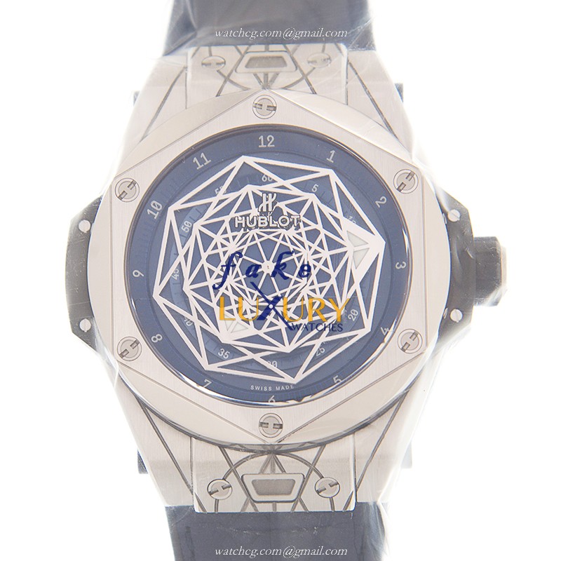 Hublot 415.NX.7179.VR.MXM18 Automatic Titanium Replica Watch, Blue Dial, Cowhide Strap - Luxury Replica Watch