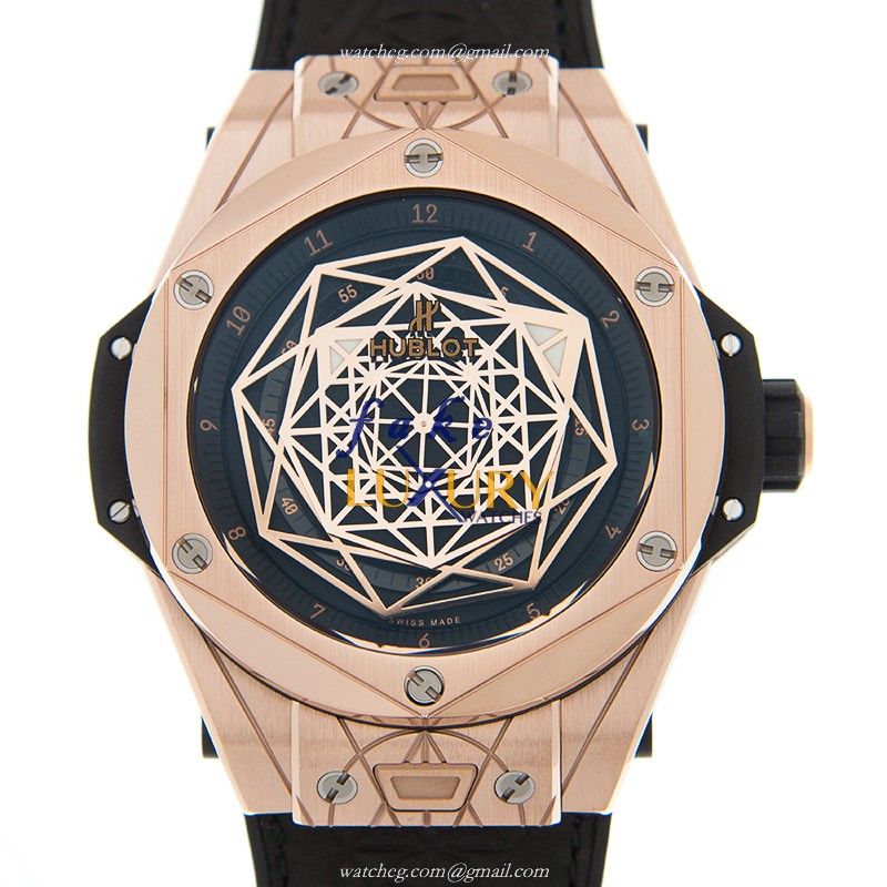 Hublot BIG BANG 415.OX.1118.VR.MXM17 Automatic 18kt Rose Gold Black Dial Cowhide Strap Replica Watch - Luxury Replica Watch
