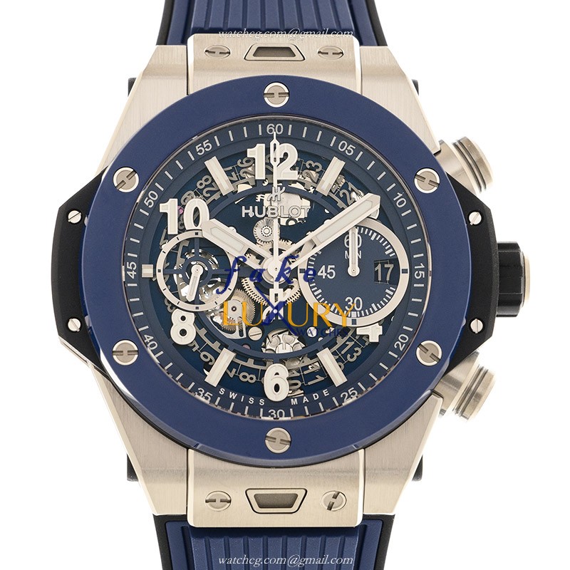 Hublot 421.NL.5170.RX Automatic Titanium BIG BANG Replica Watch | Blue Rubber Strap | Sapphire - Luxury Replica Watch