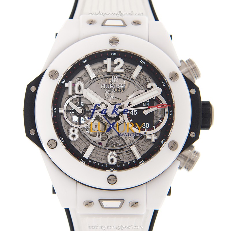 Hublot 441.HX.1170.RX Automatic Ceramic Replica Watch - Silver Dial, White Rubber Strap - Luxury Replica Watch