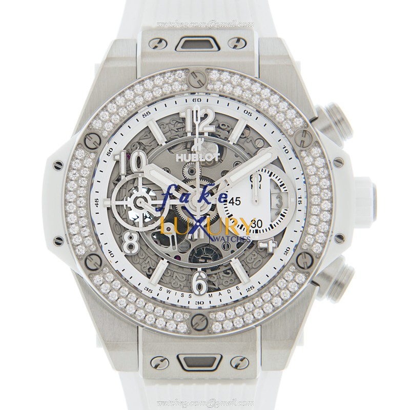 Hublot 441.NE.2010.RW.1104 Big Bang Automatic Titanium Diamond Replica Watch, Silver Dial, White - Luxury Replica Watch