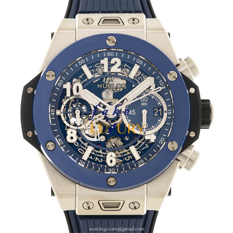 Hublot Big Bang 441.NL.5171.RX Automatic Titanium Transparent Dial Blue Rubber Strap Replica Watch - Luxury Replica Watch