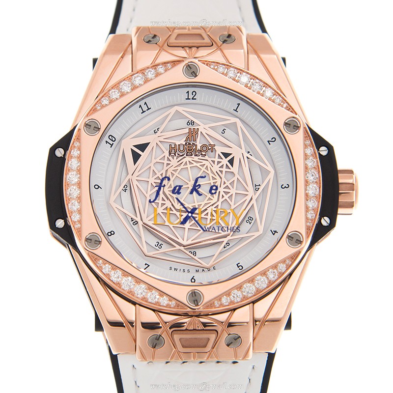 Hublot 465.OS.2028.VR.1204.MXM19 Replica Automatic Watch 18kt Rose Gold Diamonds White Dial Leather - Luxury Replica Watch