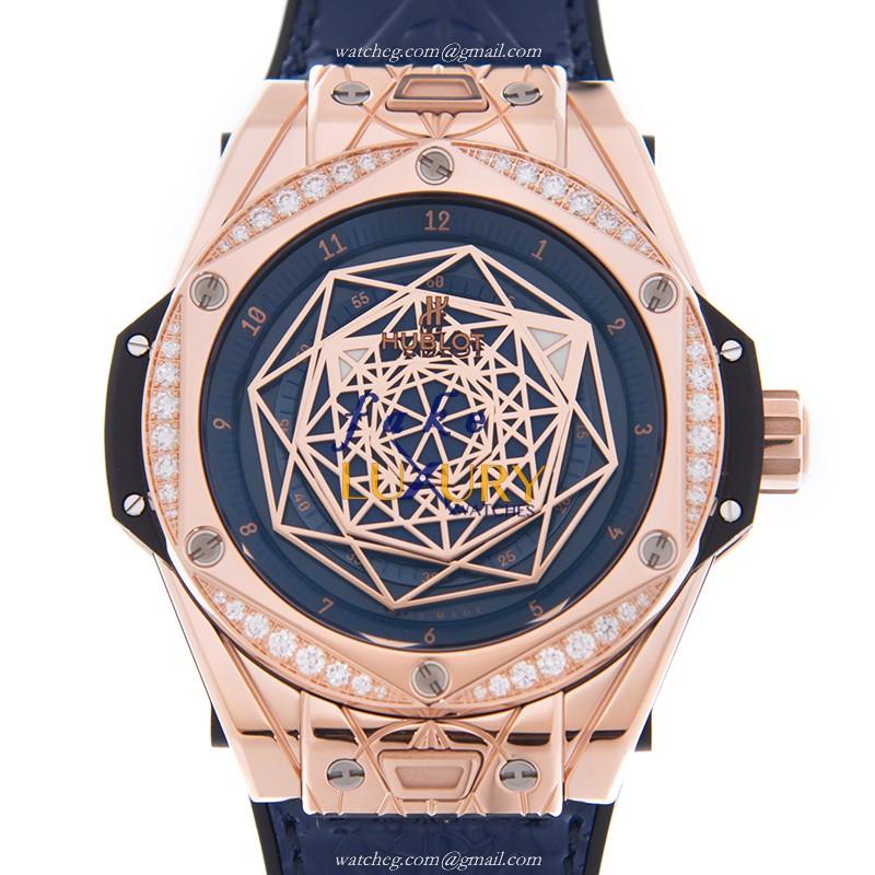 Hublot 465.OS.7189.VR.1204.MXM19 LTD100 Replica Automatic Watch, 18kt Rose Gold, Blue Dial & - Luxury Replica Watch