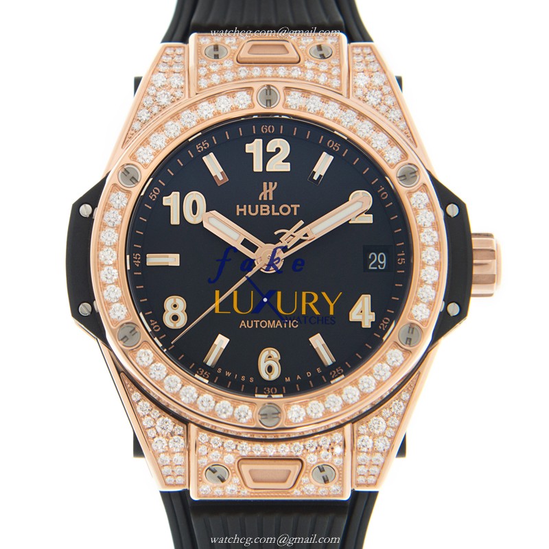 Hublot Big Bang 465.OX.1180.RX.1604 Replica Watch, Automatic, Rose Gold & Diamonds, Black Dial - Luxury Replica Watch