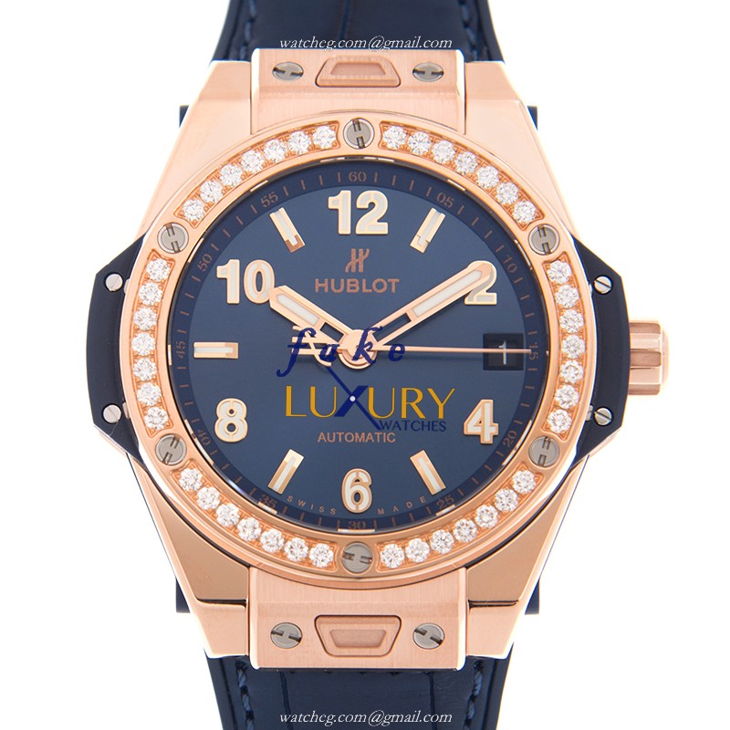 Hublot Big Bang Replica Watch 465.OX.7180.LR.1204, Blue Dial, Rose Gold & Diamonds Case - Luxury Replica Watch