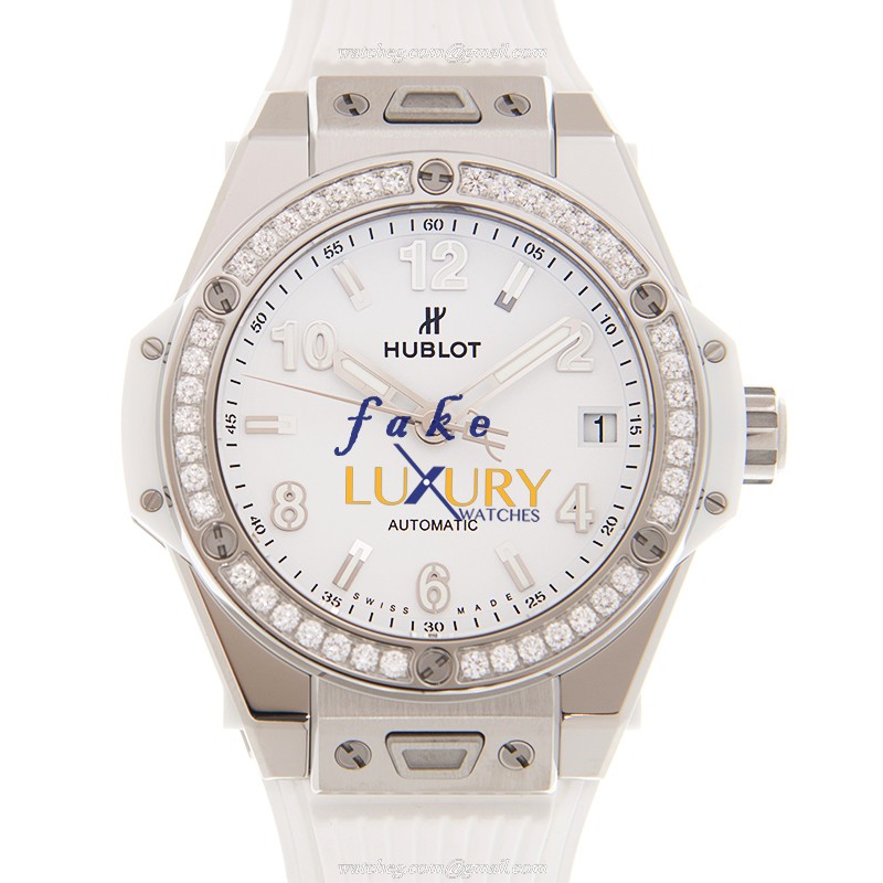 Hublot 465.SE.2010.RW.1204 Automatic Stainless Steel & Diamond Replica Watch, White Dial, Rubber - Luxury Replica Watch