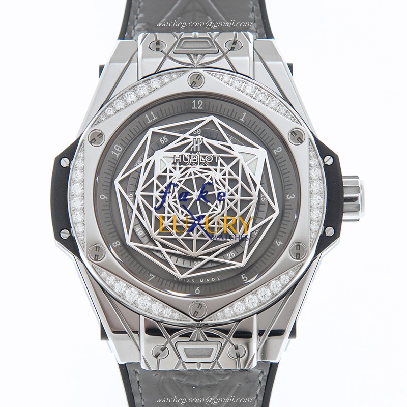Hublot 465.SS.7047.VR.1204.MXM20 Automatic Replica Watch - Stainless Steel Case & Diamonds, Gray - Luxury Replica Watch