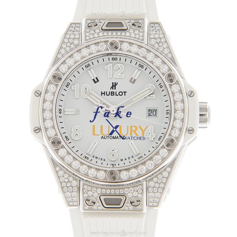 Hublot 485.SE.2010.RW.1604 Automatic Stainless Steel & Diamond Bezel Replica Watch - White Dial & - Luxury Replica Watch
