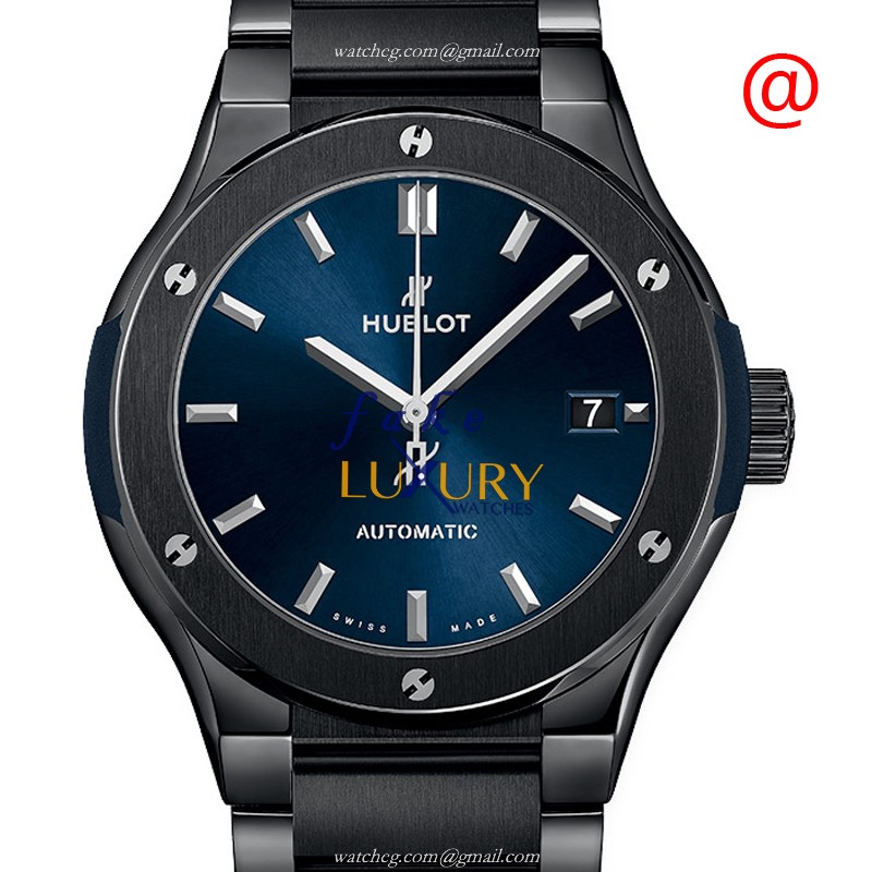 Hublot 510.CM.7170.CM Classic Fusion Auto Ceramic/Steel Case, Blue Dial, Black Ceramic & Steel - Luxury Replica Watch
