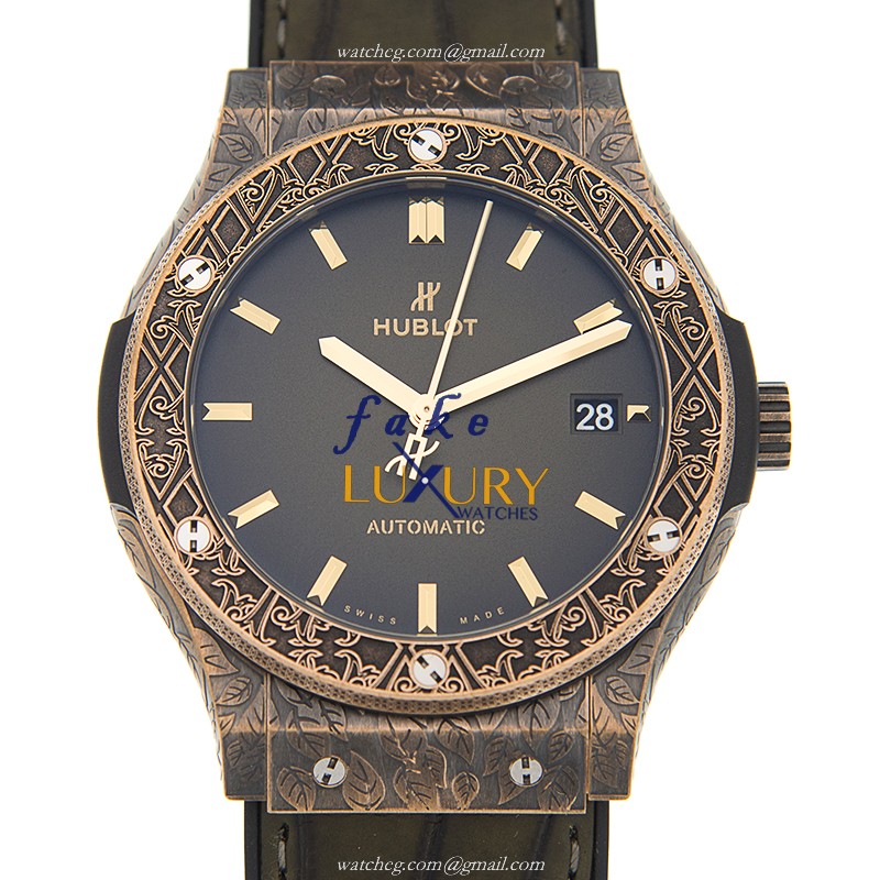 Hublot 511.BZ.6680.LR.OPX17 Automatic Bronze Green Dial Alligator Strap Replica Watch - Luxury Replica Watch