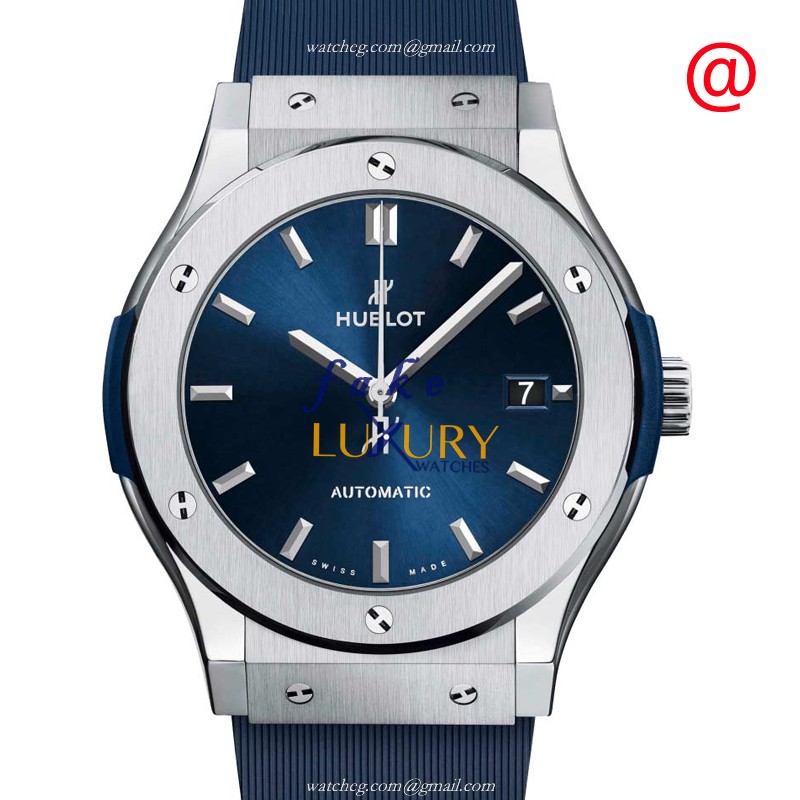 Hublot 511.NX.7170.RX Classic Fusion Auto Titanium Replica Watch, Blue Dial & Blue Rubber Strap - Luxury Replica Watch