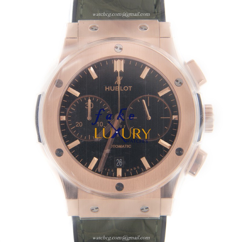 Hublot 521.OX.8980.LR CLASSIC FUSION AUTO 18kt Rose Gold Dial Replica Watch, Alligator Green Strap - Luxury Replica Watch
