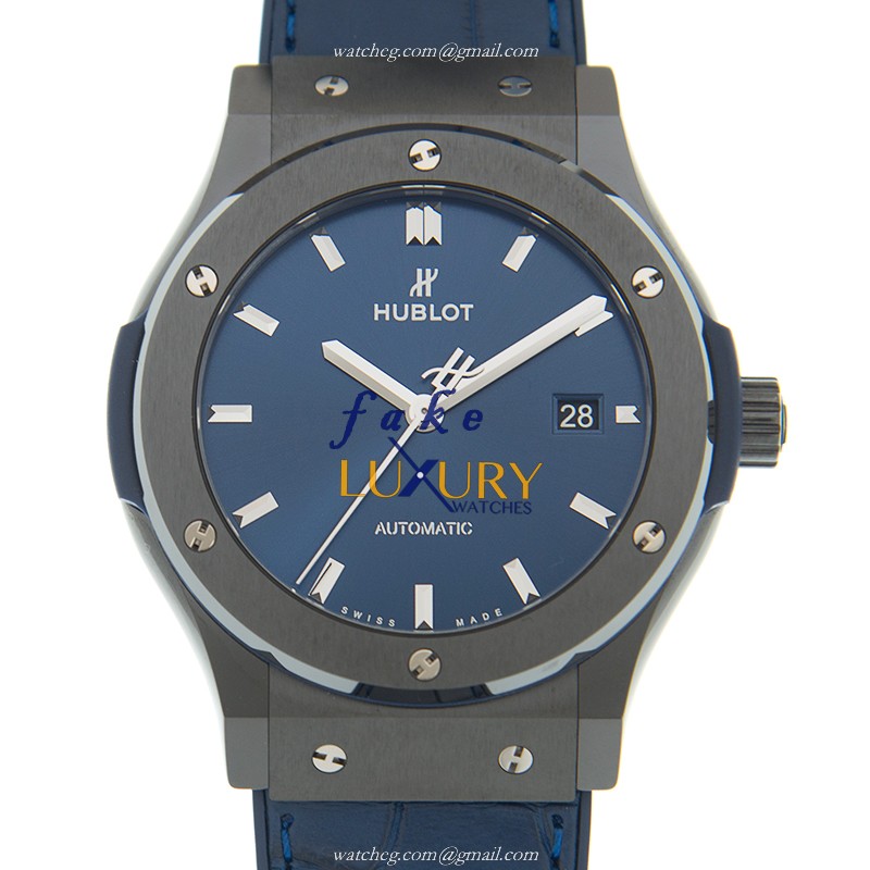 Hublot 542.CM.7170.LR CLASSIC FUSION Automatic Stainless Steel Blue Dial Leather Strap Replica Watch - Luxury Replica Watch