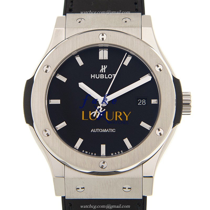 Hublot 542.NX.1171.LR Automatic Titanium Classic Fusion Replica Watch | 42mm Black Dial Alligator - Luxury Replica Watch