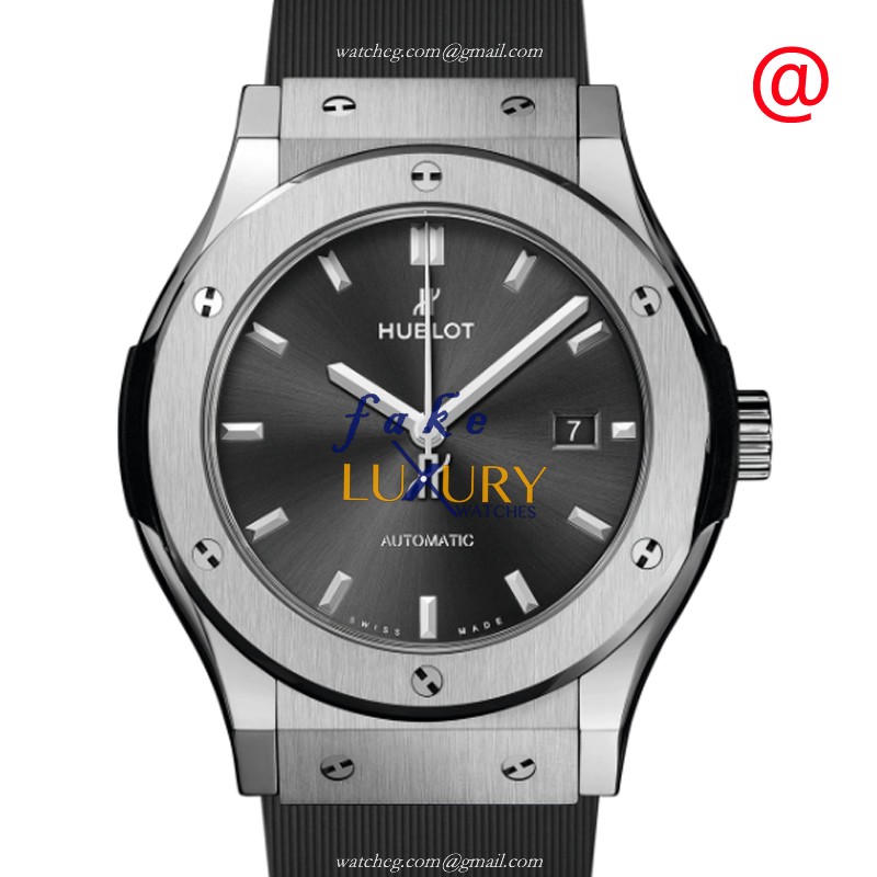 -542.NX.7071.RX - Hublot Classic Fusion Automatic Titanium Replica Watch - Black Dial & Rubber - Luxury Replica Watch
