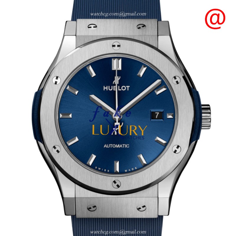 Hublot 542.NX.7170.RX Classic Fusion Replica Watch, Automatic, Blue Dial, Titanium Case, Rubber - Luxury Replica Watch
