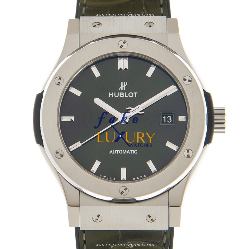 Hublot 542.NX.8970.LR CLASSIC FUSION Automatic Titanium Replica Watch - Alligator Green Strap - Luxury Replica Watch