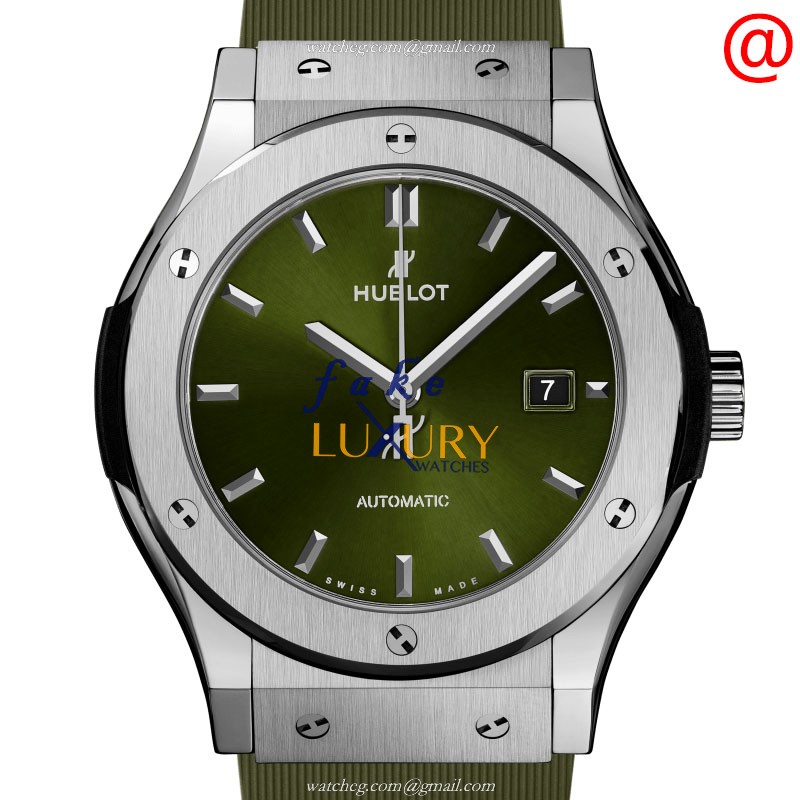 Hublot 542.NX.8970.RX Classic Fusion Auto, Titanium & SS Case, Green Dial & Rubber Strap Replica - Luxury Replica Watch