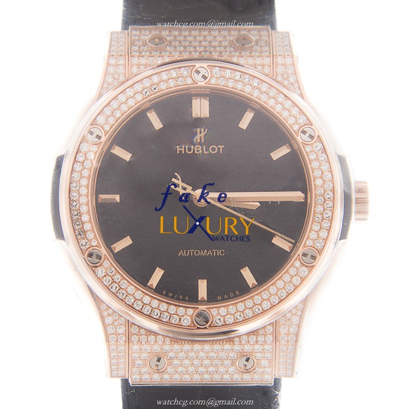 Hublot 542.OX.1181.LR.1704 CLASSIC FUSION Auto 42mm 18kt Rose Gold & Diamond Replica Watch - Luxury Replica Watch