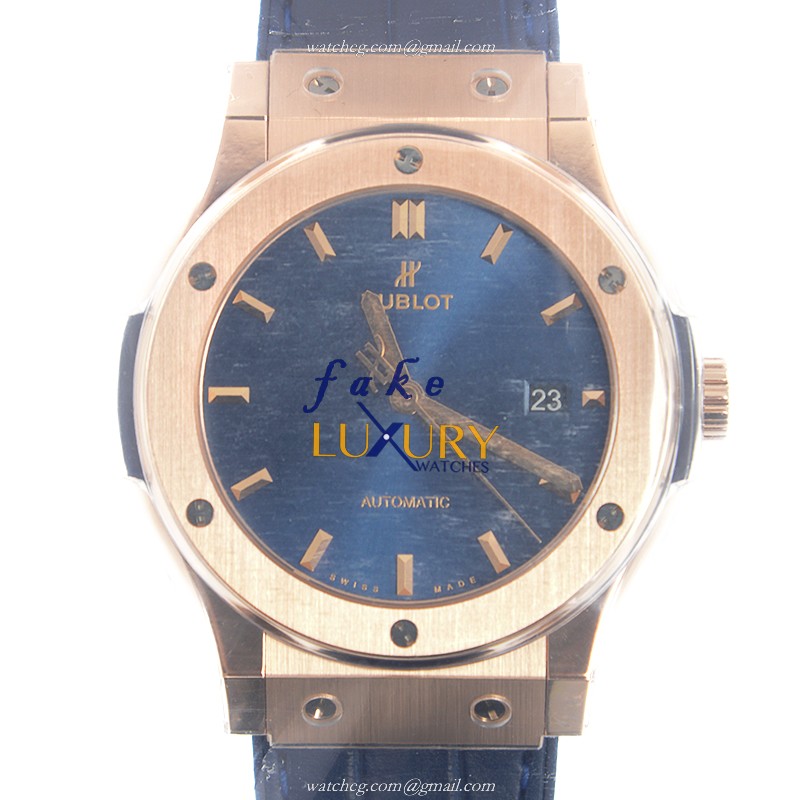 Hublot Classic Fusion 542.OX.7180.LR Automatic 18kt Rose Gold Blue Dial Replica Watch - Luxury Replica Watch