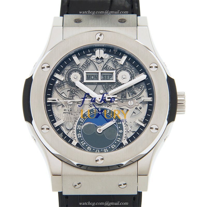 Hublot Classic Fusion 547.NX.0170.LR Replica Watch, Automatic, Titanium, Skull Dial, Black Alligator - Luxury Replica Watch
