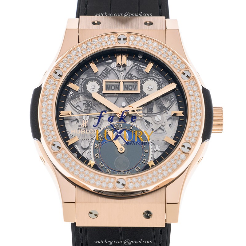 Hublot 547.OX.0180.LR.1104 CLASSIC FUSION Auto 18kt Rose Gold & Diamond Replica Watch - Luxury Replica Watch