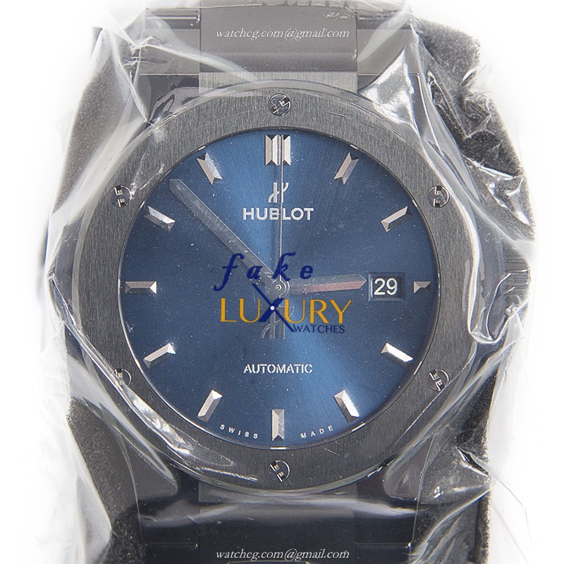 Hublot 548.CM.7170.CM Classic Fusion Auto Stainless Steel Replica Watch, Swiss Movement, Blue Dial - Luxury Replica Watch