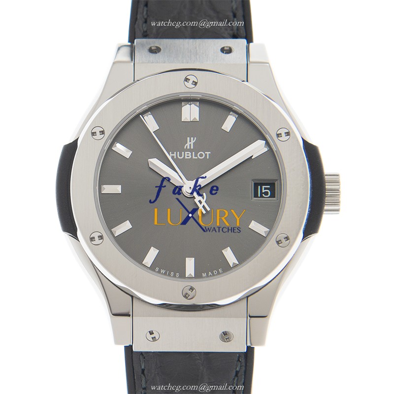 Hublot 581.NX.7071.LR Quartz Titanium Replica Watch - Classic Fusion 33mm钛金属表壳黑面鳄鱼皮带 - Luxury Replica Watch