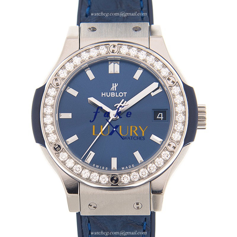 Hublot 581.NX.7170.LR.1204 Classic Fusion Quartz Steel Case Replica Watch, Blue Dial, Alligator - Luxury Replica Watch