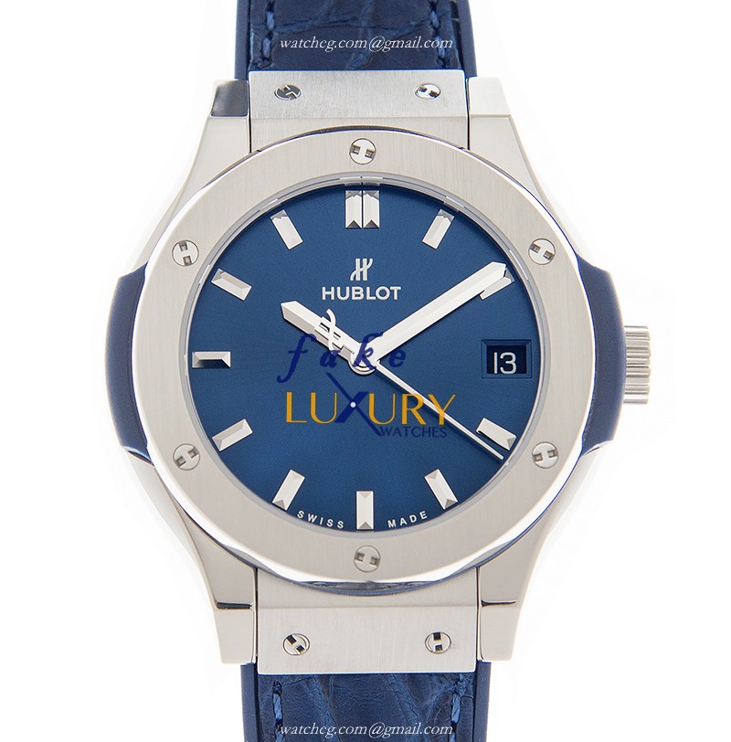 Hublot 581.NX.7170.LR Classic Fusion Quartz Titanium - Blue Dial - Alligator Strap Replica Watch - Luxury Replica Watch