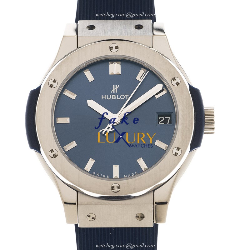 Hublot Classic Fusion Quartz Stainless Steel Replica Watch 581.NX.7170.RX Blue Dial Blue Rubber - Luxury Replica Watch