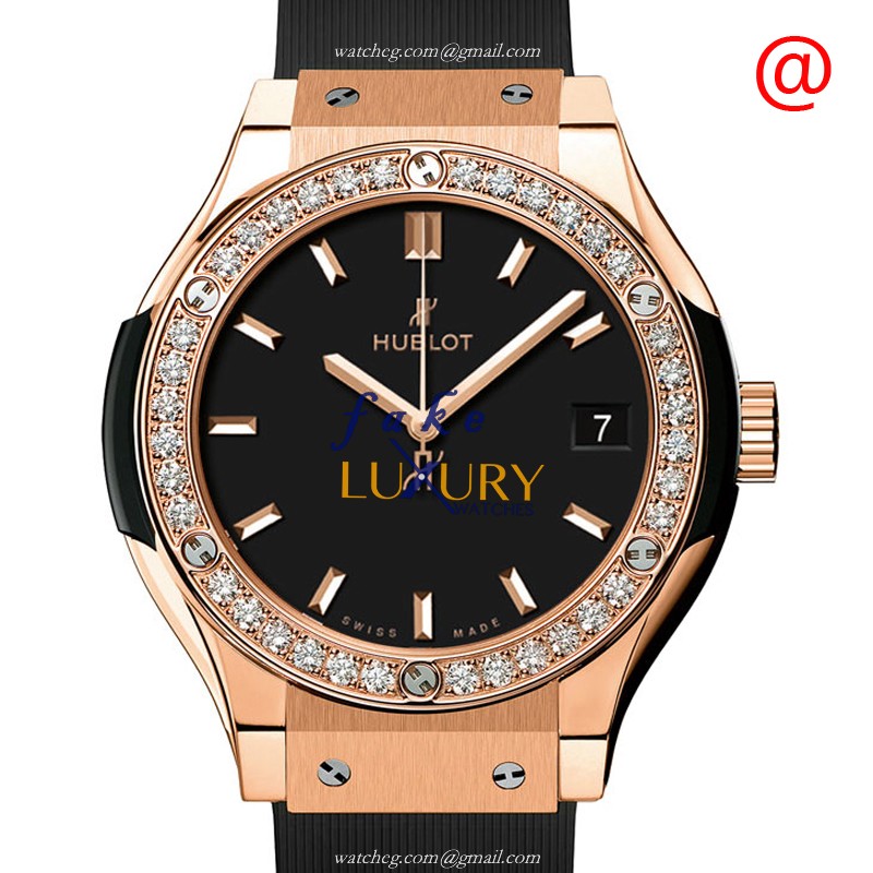 Hublot 581.OX.1181.RX.1104 Classic Fusion Quartz 18kt Rose Gold & Diamonds - Black Dial - 33mm - Luxury Replica Watch