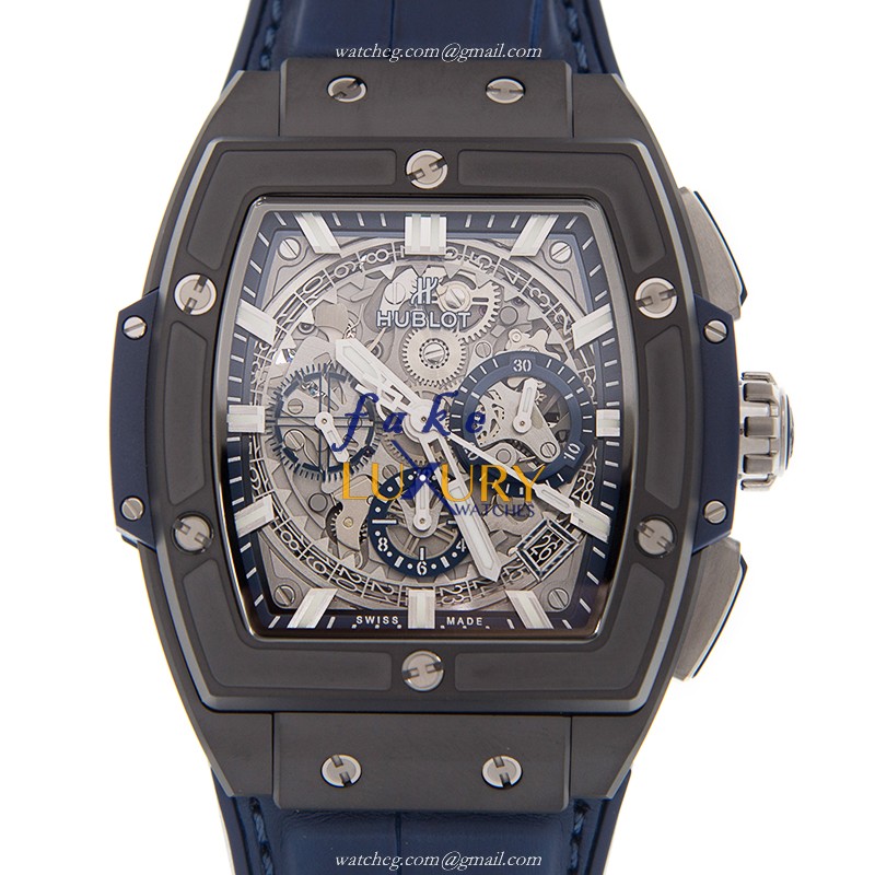 Hublot 641.CI.7170.LR Automatic Ceramic | Watch | 45mm Silver Dial Blue Leather Strap Replica Watch - Luxury Replica Watch