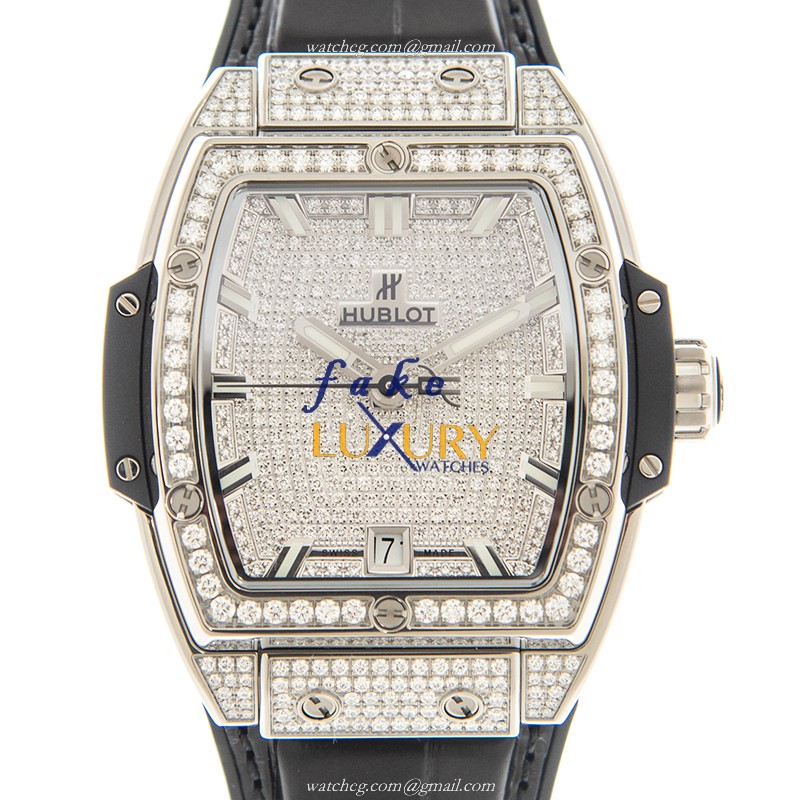 Hublot 665.NX.9010.LR.1604 AUTO Titanium Diamond Replica Watch - 39mm Silver Dial, Alligator Black - Luxury Replica Watch