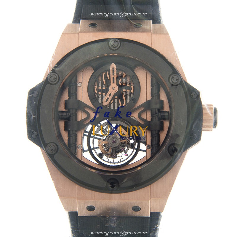 Hublot 705.OM.0007.RX Manual Wind 18kt Rose Gold Replica Watch, Swiss Movement, Black Dial & Rubber - Luxury Replica Watch