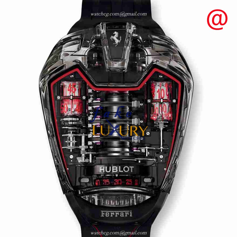 Hublot 905.JN.0001.RX Replica Watch, Manual Wind, Transparent Dial, Sapphire Case, Black Rubber - Luxury Replica Watch