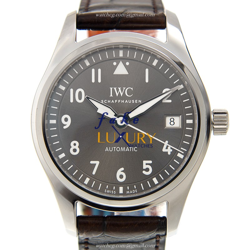 IWC IW324001 PILOTS Automatic Stainless Steel Gray Dial Brown Alligator Replica Watch - Luxury Replica Watch