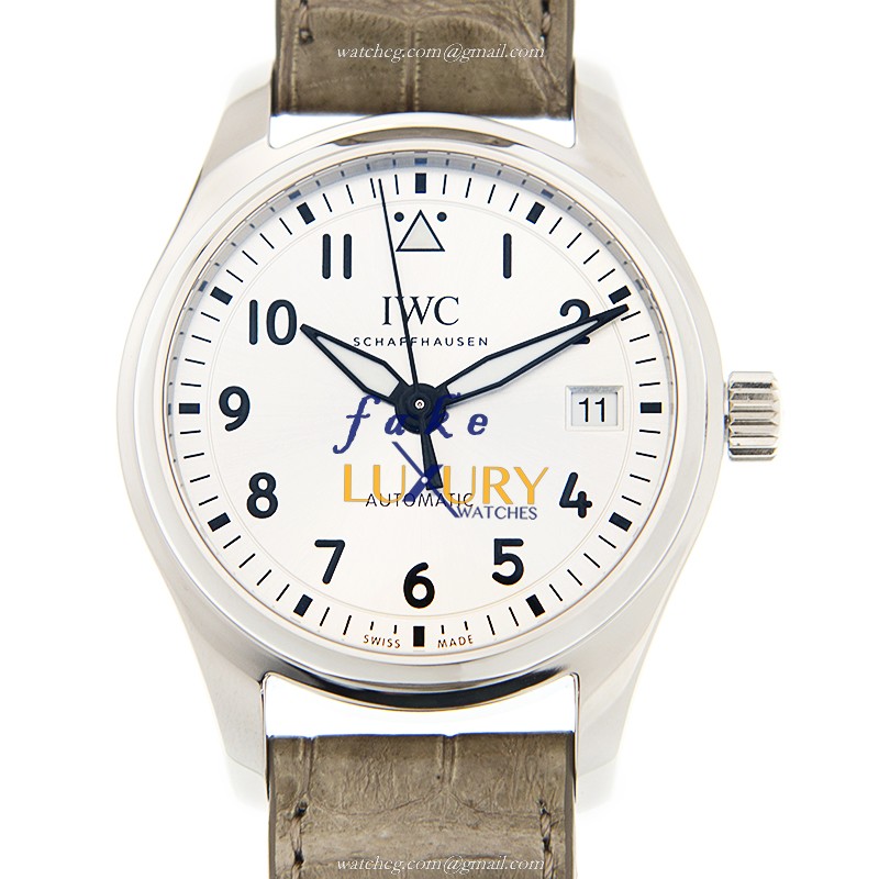 IWC IW324007 Pilots Automatic Replica Watch, Silver Dial, Steel Case, Grey Alligator Strap - Luxury Replica Watch