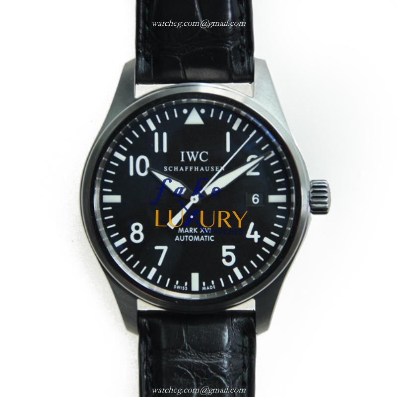 IWC IW325501 Pilot Replica Watch, Black Dial, Steel Case, Automatic Movement, Alligator Strap - Luxury Replica Watch