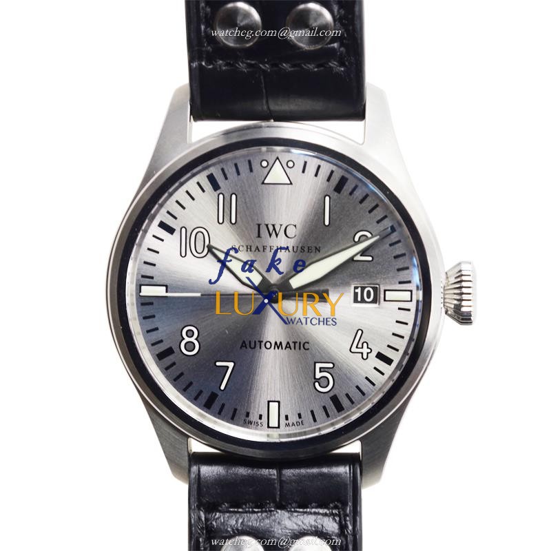 IWC IW325519 Pilots Automatic Replica Watch, Silver Dial, Steel Case, Black Alligator Strap - Luxury Replica Watch